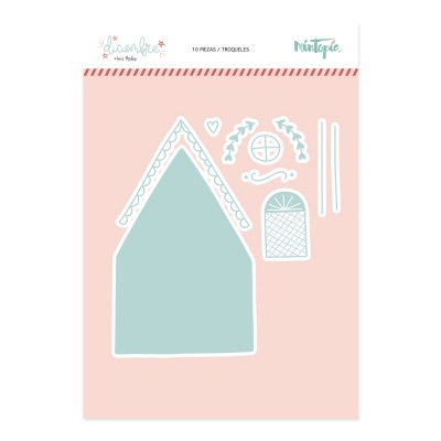 Peças troqueladas para decorações, formas de casa e acessórios em azul claro e branco