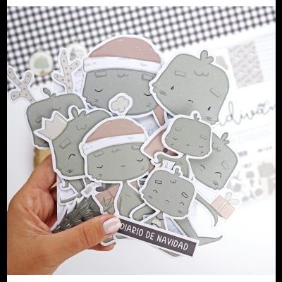 Autocolantes de personagens de Natal com texto DIARIO DE NAVIDAD