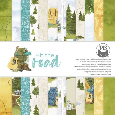 Papel decorativo dupla face para scrapbooking com padrões de natureza e caminhadas