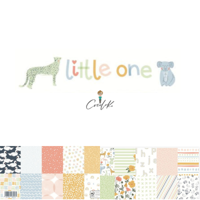 Padrões têxteis infantis coloridos com texto 'little one' e desenhos de animais