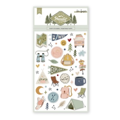 Folha de autocolantes com desenhos de exploração ao ar livre em cores pastel