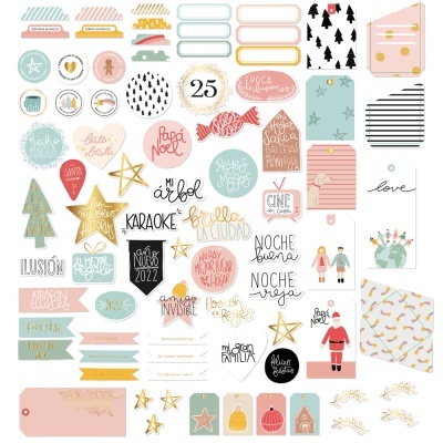 Autocolantes variados com temas de Natal em várias cores e formatos