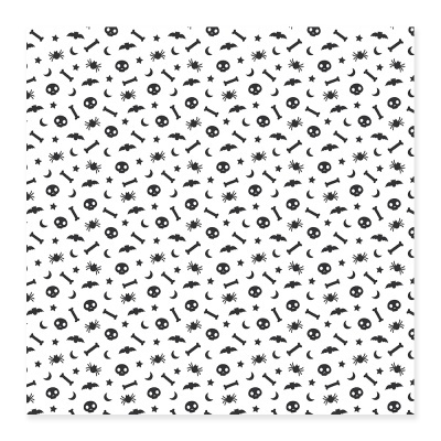 Papel ou tecido branco com padrão preto de caveiras e bombas