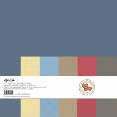 Kit para scrapbooking com papéis coloridos e padrão variado