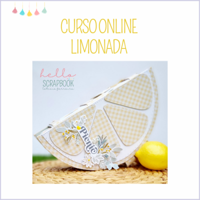 Objeto em forma de fatia de limão decorativo com limão amarelo e texto promocional