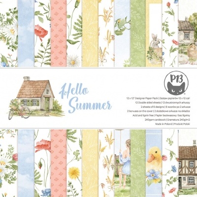 Pacote de papel decorativo com padrões florais e desenhos infantis e casinha