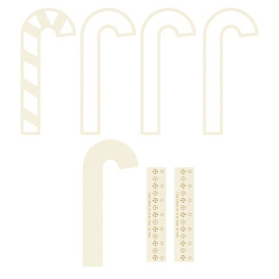 seis bastões de doce com diferentes padrões e cores creme e dourado