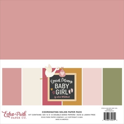 kit de papéis sólidos coordenados com tema baby girl em várias cores