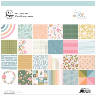 Pack de papel 12x12 com 12 folhas dupla face com padrões florais e geométricos em tons pastel e verdes