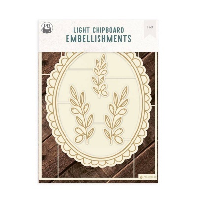 Embalagem de ornamentos clipboard em tons claros com folhas desenhadas