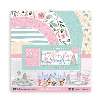 Bloco de papel para scrapbooking Stamperia Christmas Rose com 22 folhas e padrões natalícios