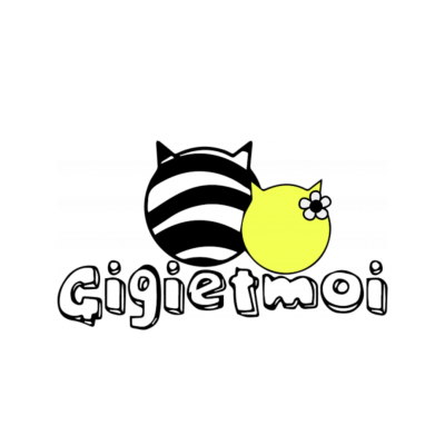 Logótipo com duas cabeças de gato e texto Gigietmoi