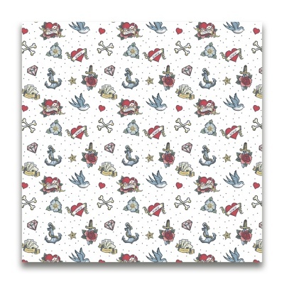 Papel de embrulho com padrão de tatuagens clássicas coloridas