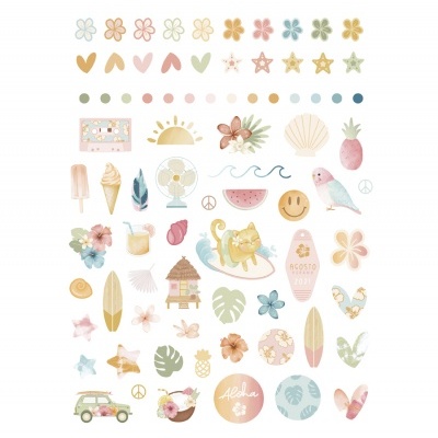 adesivos coloridos variados com tema de verão e praia