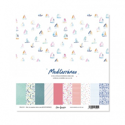 Papéis decorativos com padrões de veleiros e motivos variados em tons pastel