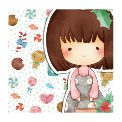 Desenho de criança segurando bolsa com fundo de doces e biscoitos coloridos