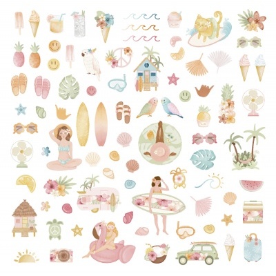 ilustrações de verão e praia em cores pastel