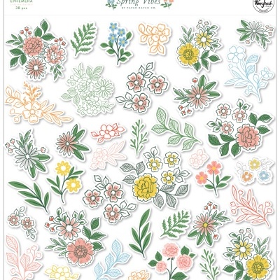 Folha de adesivos de flores coloridas com o título Spring Vibes