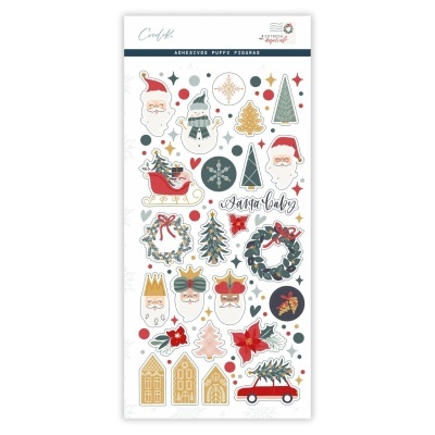 Folha de autocolantes natalícios com diversos desenhos coloridos