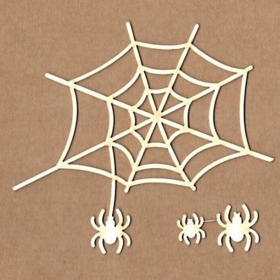 Conjunto decorativo de teia de aranha e aranhas brancas