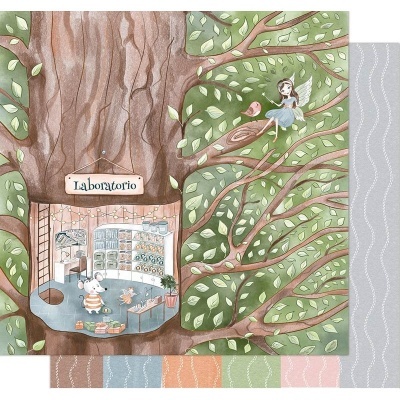 Árvore ilustrada com laboratório no tronco e menina num ramo