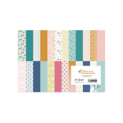 Folhas de papel decorativo coloridas com padrões variados e etiqueta 'summer memories'