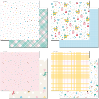 Conjunto de papéis decorativos com padrões coloridos variados