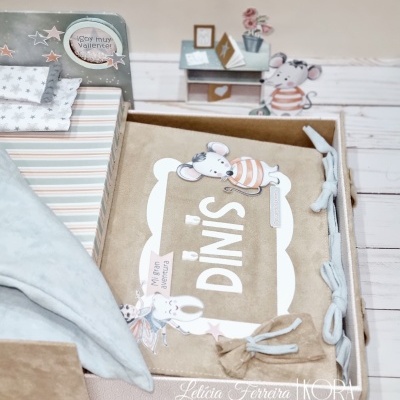 Livro infantil com nome DINIS em capa castanha decorada com ilustração de rato