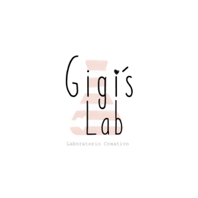 Logótipo 'Gigi's Lab' com subtítulo 'Laboratorio Creativo' e frasco estilizado rosa