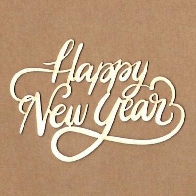 aplque de madeira com texto Happy New Year