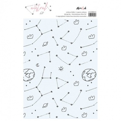 Folha de papel scrapbook padrão constelações e planetas em fundo branco