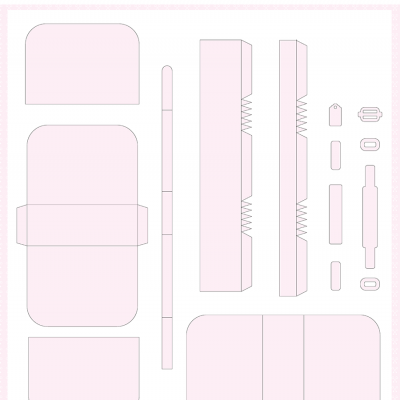 Conjunto plano de peças recortadas em papel rosa claro para montagem