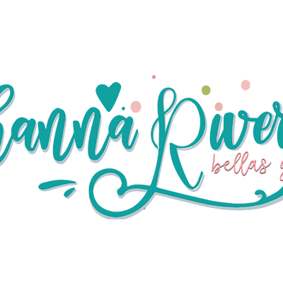 Logotipo colorido com texto Johanna Rivero e bellas y creativas em estilo cursivo