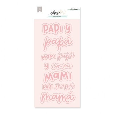 Autocolantes decorativos cor rosa palavras em espanhol PAPI Y papá MAMI papá y con mi MAMI PAPI mamá mamá
