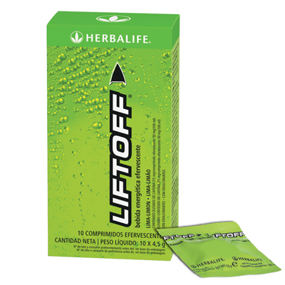 LiftOff® Embalagem verde do produto LiftOff da Herbalife com comprimidos efervescentes.
