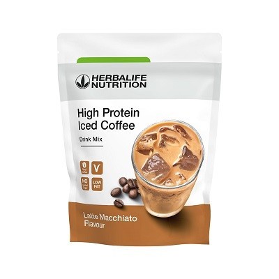 Embalagem da mistura para bebida Herbalife High Protein Iced Coffee Latte Macchiato