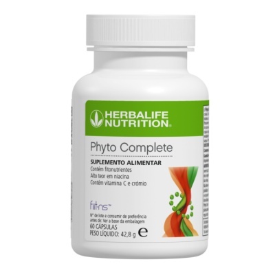 Frasco branco suplemento Herbalife Nutrition Phyto Complete com rótulo verde e branco