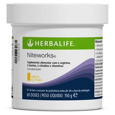Frasco de suplemento Herbalife Niteworks sabor a limão