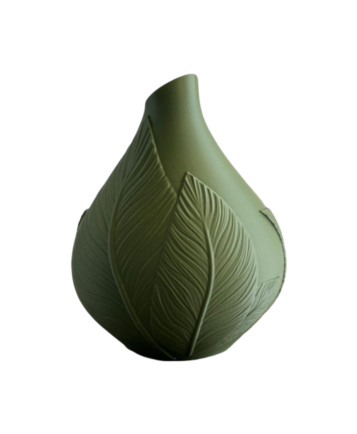 Jarro decorativo verde com textura de folhas em cerâmica