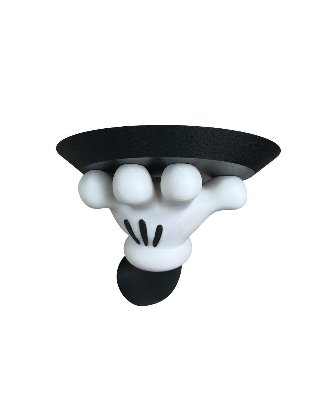 Suporte de parede em forma de mão branca com prato preto