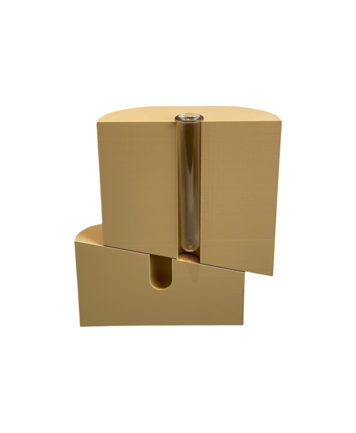 Caixas de papelão castanho com frasco de vidro transparente