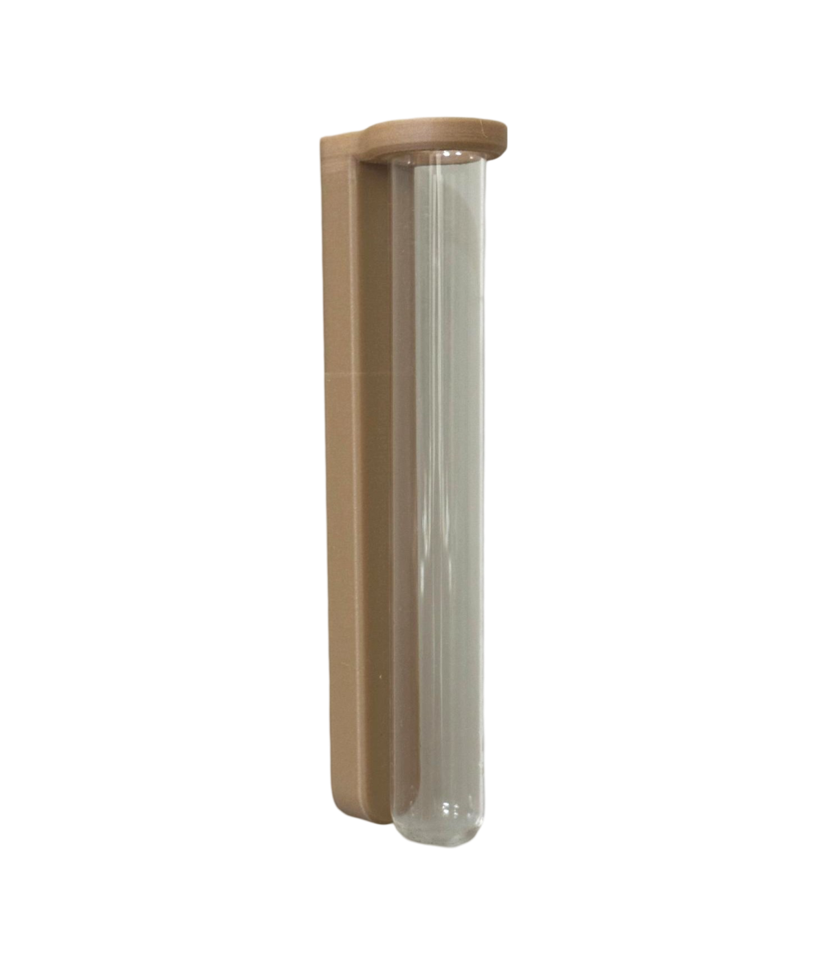 Vaso de parede transparente tubular com suporte castanho