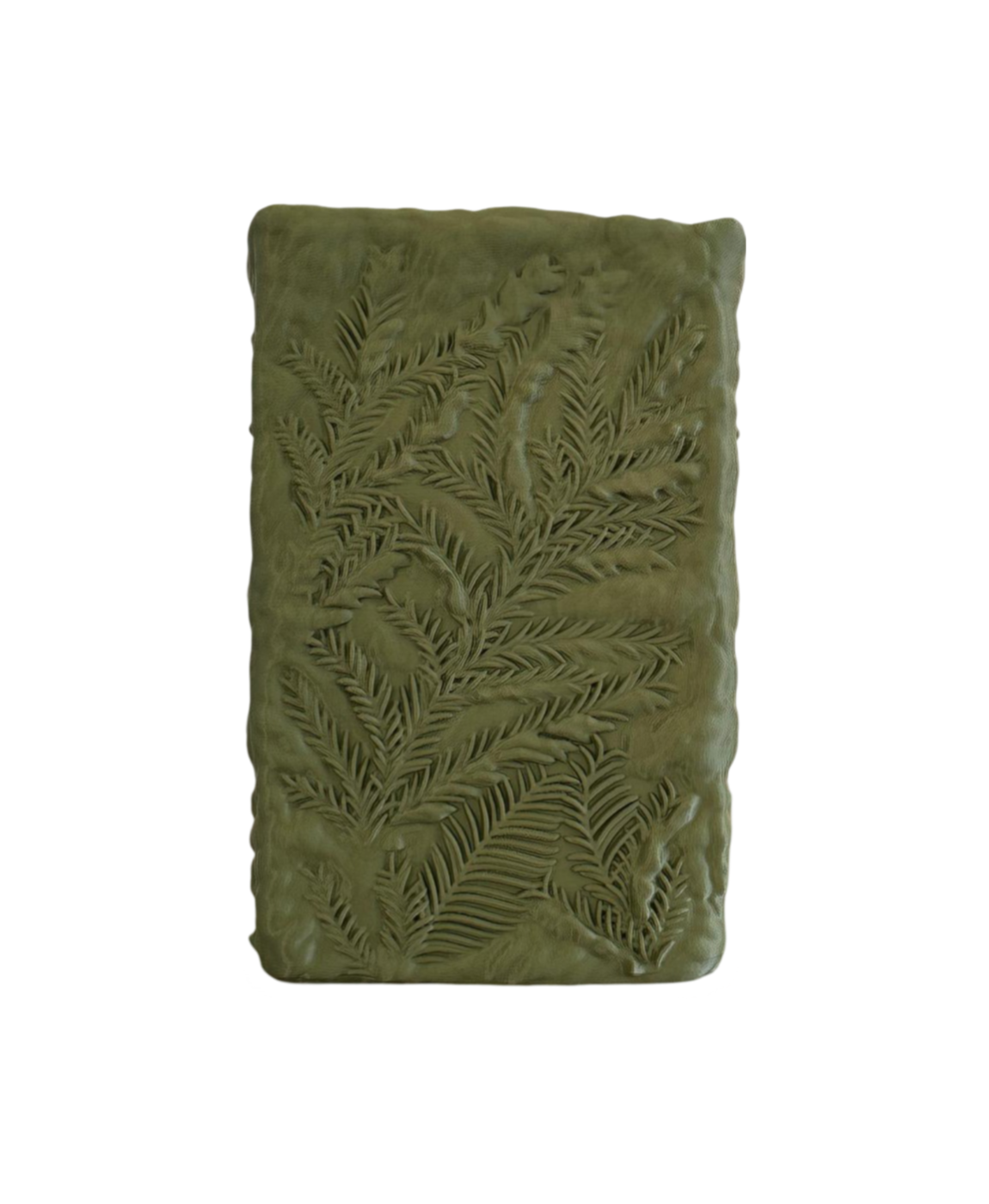 cerâmica verde com relevo de folhas