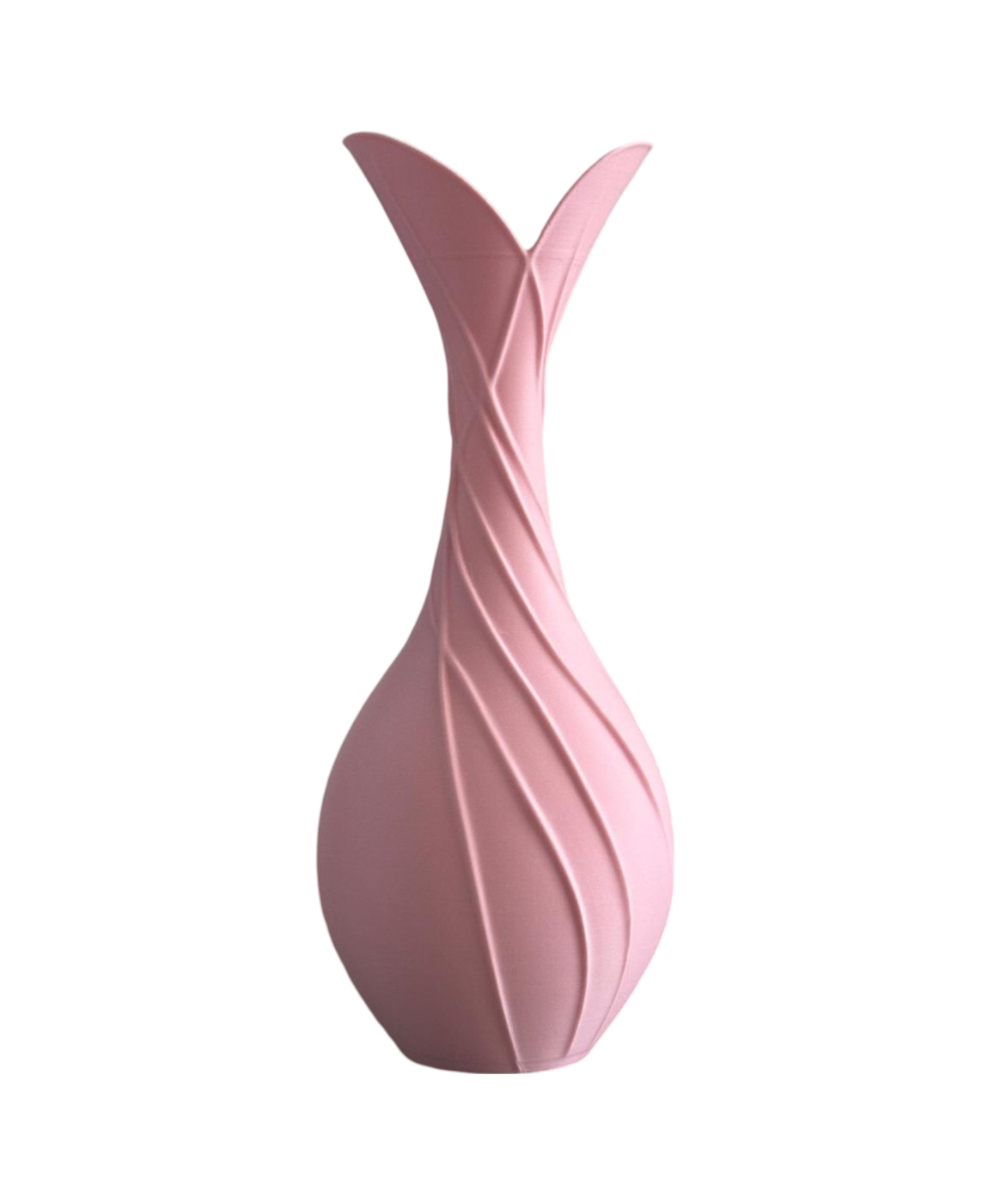 Vaso decorativo rosa com textura ondulada e formato estreito em V