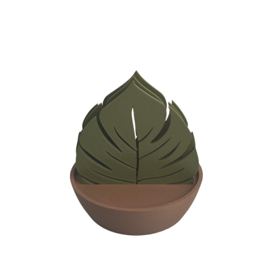 Porta-copos em forma de folhas verdes com base castanha