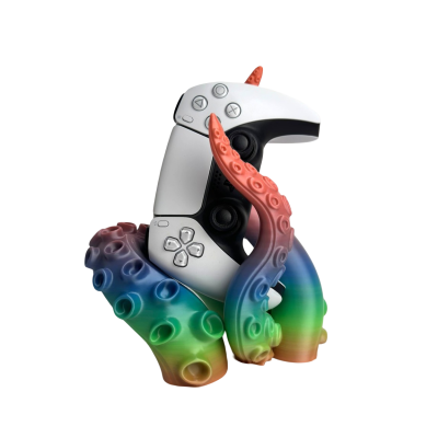 Comando de videojogo com suporte em tentáculos multicoloridos