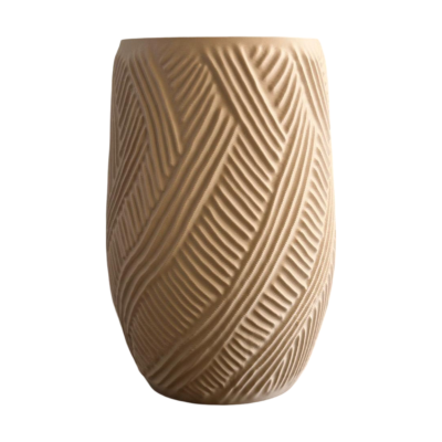 Vaso decorativo bege em cerâmica com textura em relevo