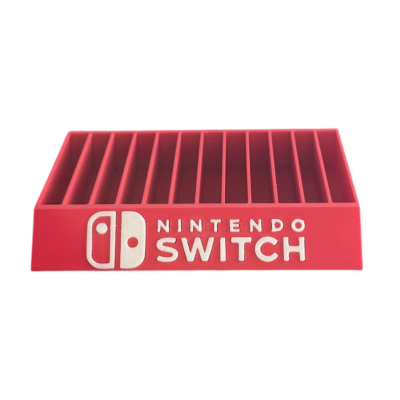 Organizador vermelho para jogos Nintendo Switch com o logotipo e texto branco