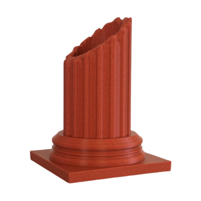 Coluna decorativa vermelha com base quadrada e topo partido