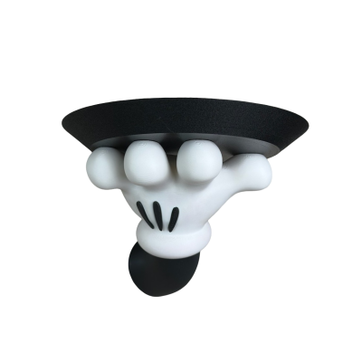 Suporte de parede em forma de mão branca com prato preto